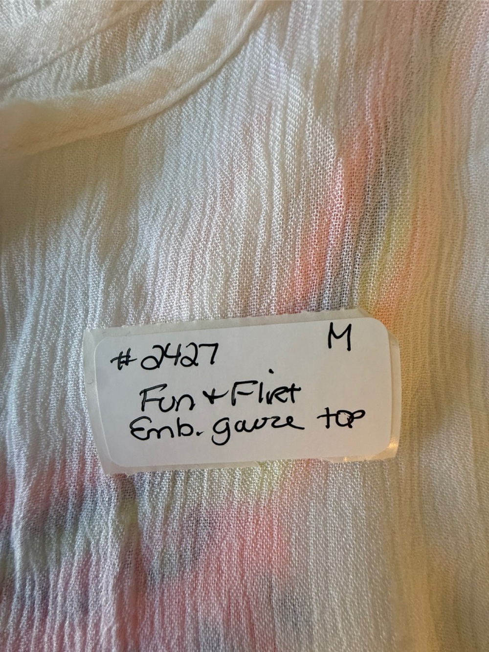 Fun & Flirt Embroidered Scoop Neck Rayon Tank Top - White with Neon Trim. Medium - Picture 7 of 7